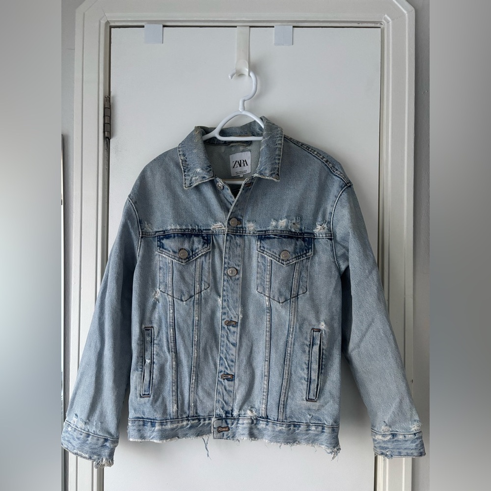 Zara Distressed Oversize Jean Jacket